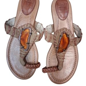 Frye Light Brown Leather Sandals with Agate Stone Accents